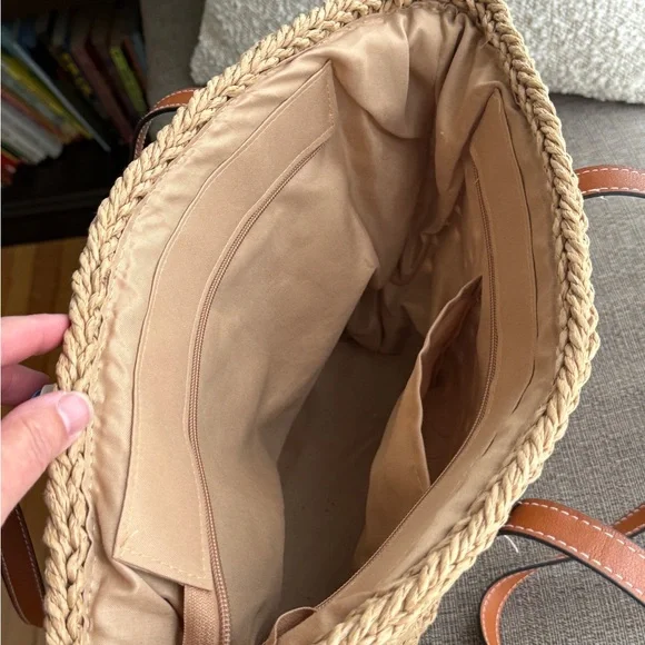 Stylish Tan Woven Tote Bag with Scarf Accent - Picture 3 of 3